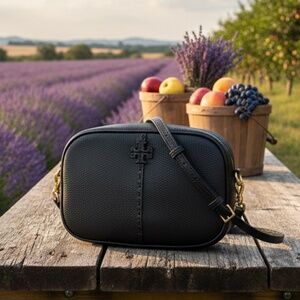 NEW Tory Burch Mcgraw Black Leather Small Crossbody Bag/Camera Bag/Shoulder Bag